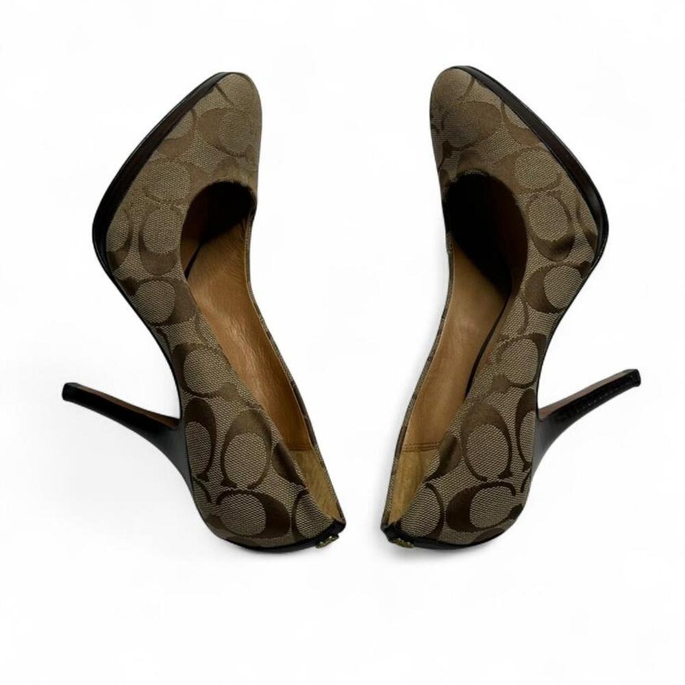 Coach Caya Signature Jacquard Logo  Pumps brown heels with signature logo size 7 - Picture 3 of 8